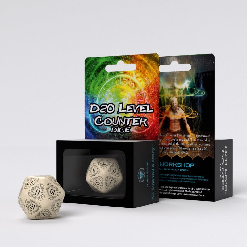 D20 Level Counter Beige & black Die (Preorder)