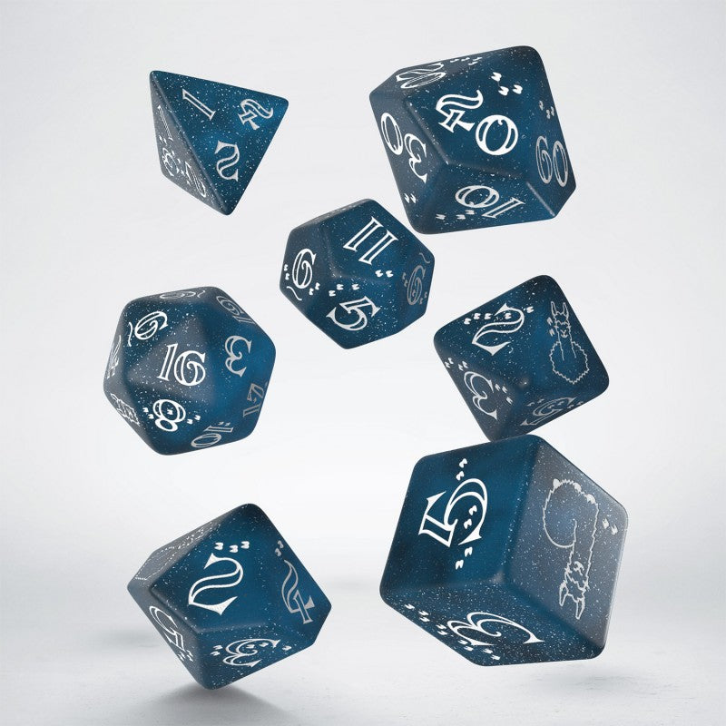 Shimmering Llama Dice Set - Glittering dark blue & white