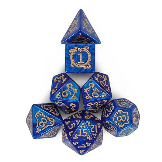 東方龍雕刻花紋骰子 - 藍色（附骰袋）
