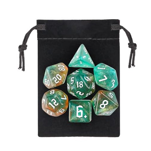 混色閃亮星光骰子 - 深綠色混橙色（附骰袋）