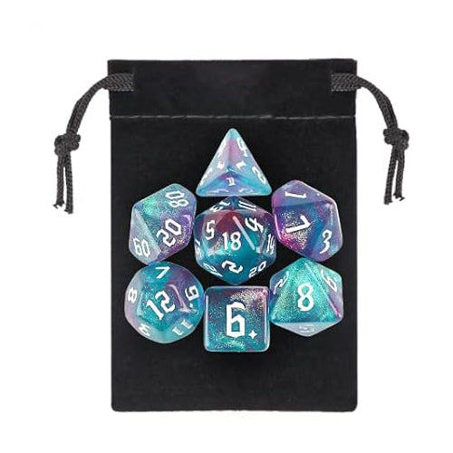 混色閃亮星光骰子 - 藍色混紫色（附骰袋）