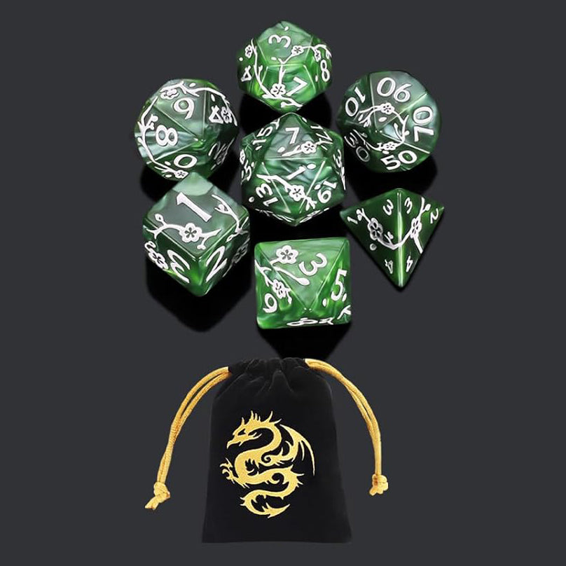 梅花雕刻花紋骰子 - 綠色（附骰袋 - 龍）