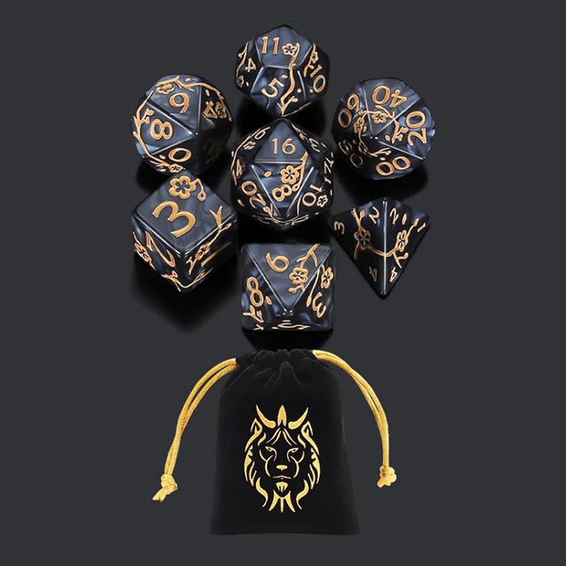 梅花雕刻花紋骰子 - 黑色（附骰袋 - 獅子）