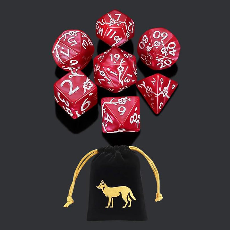 梅花雕刻花紋骰子 - 紅色（附骰袋 - 狼）
