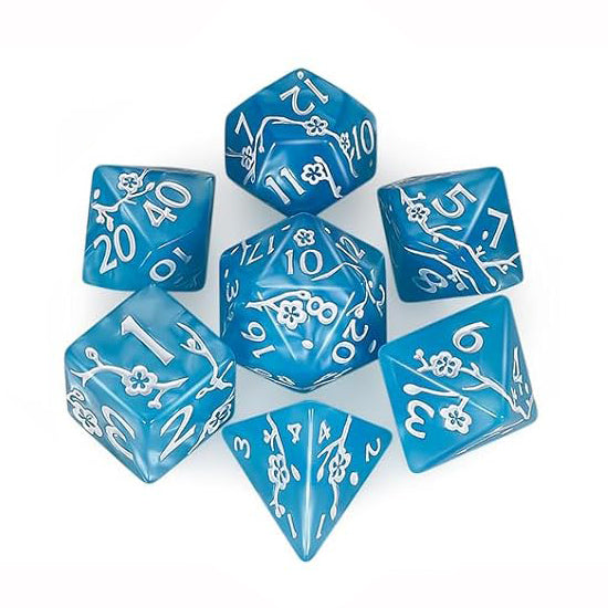 梅花雕刻花紋骰子 - 藍色（附骰袋 - 蝙蝠）