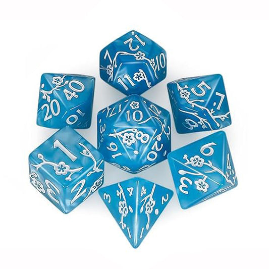 梅花雕刻花紋骰子 - 藍色（附骰袋 - 蝙蝠）