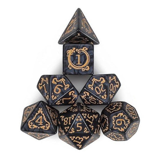 東方龍雕刻花紋骰子 - 黑色（附骰袋）