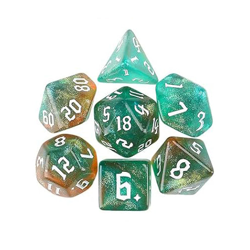 混色閃亮星光骰子 - 深綠色混橙色（附骰袋）