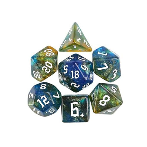 混色閃亮星光骰子 - 藍色混黃色（附骰袋）