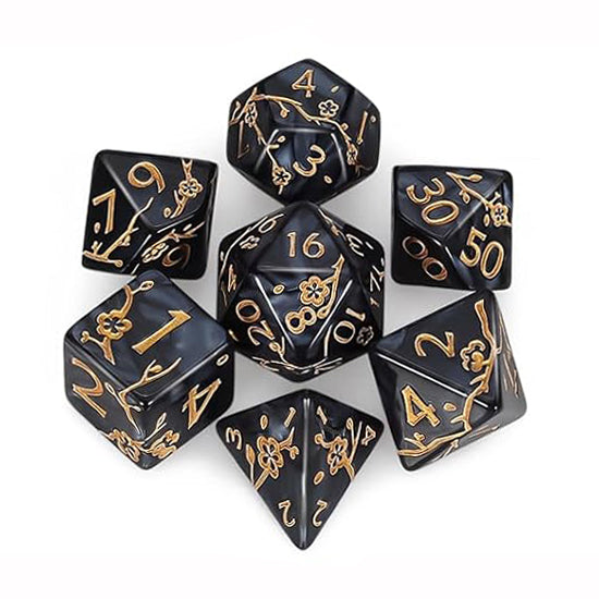 梅花雕刻花紋骰子 - 黑色（附骰袋 - 獅子）