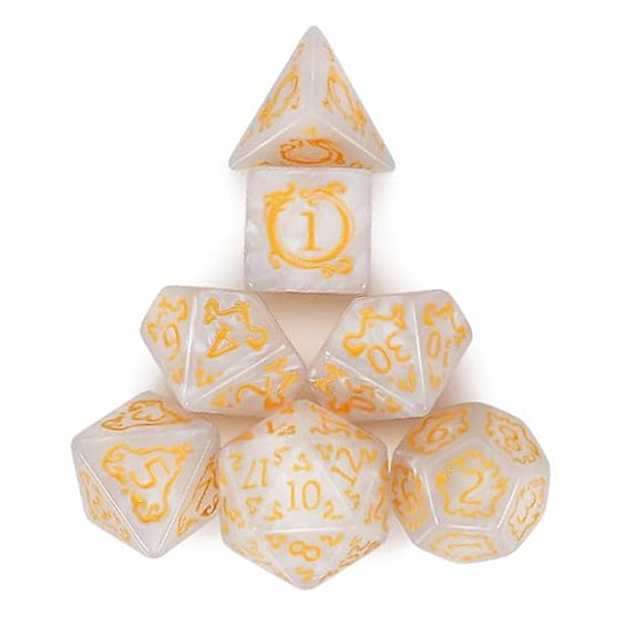 東方龍雕刻花紋骰子 - 白色（附骰袋）