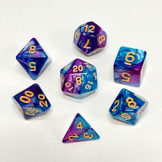 混色流水紋骰子 - 藍色混紫色（附骰袋）
