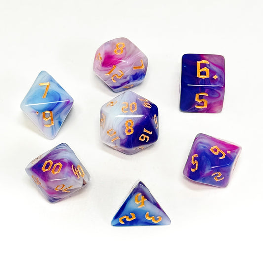 混色流水紋骰子 - 紫、粉紅、藍、乳白（附骰袋）