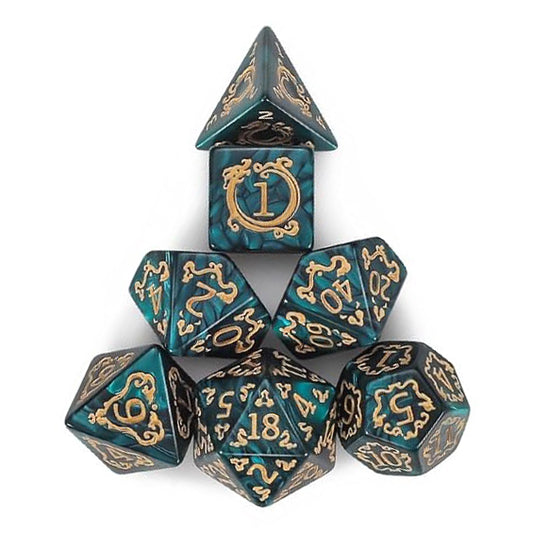 東方龍雕刻花紋骰子 - 綠色（附骰袋）