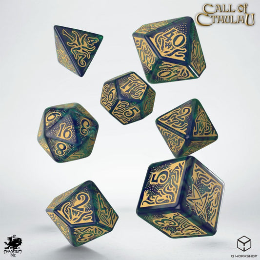 Call of Cthulhu 7th Edition - Blue-green & Gold Dice Set (Preorder)