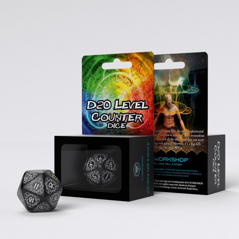D20 Level Counter Black & white Die (Preorder)