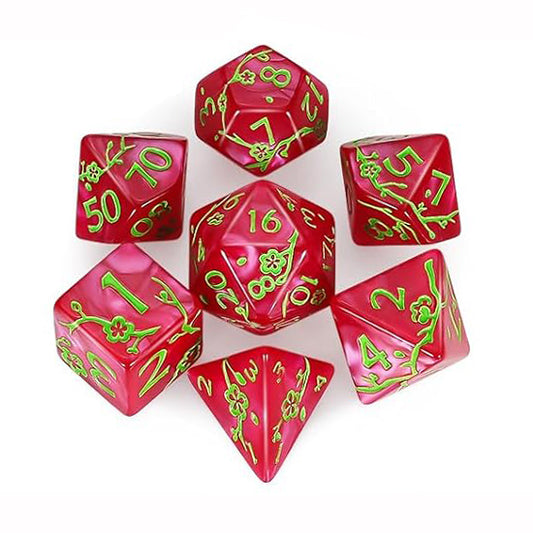 梅花雕刻花紋骰子 - 紫紅色+綠字（附骰袋 - 馬）