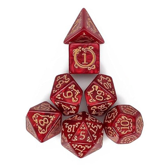 東方龍雕刻花紋骰子 - 紅色（附骰袋）