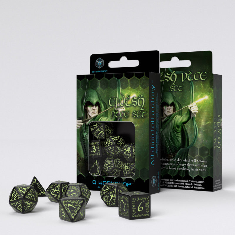 Elvish Black & glow-in-the-dark Dice Set (Preorder)