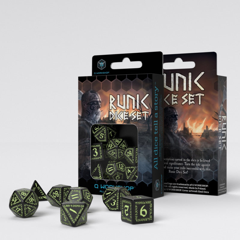 Runic Black & glow-in-the-dark Dice Set (Preorder)