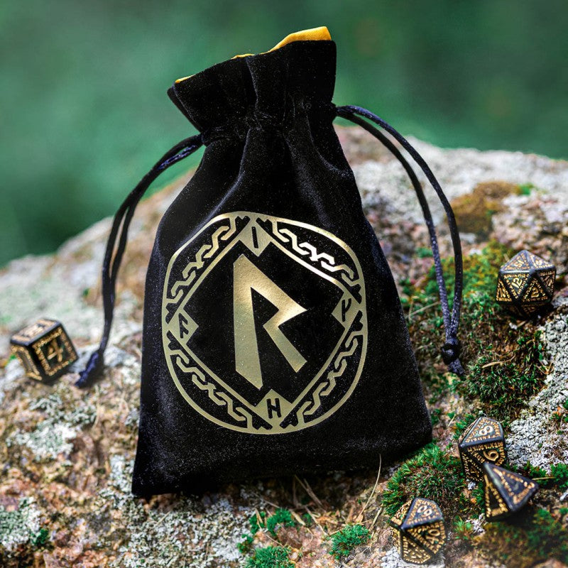 Runic Black & golden Velour Dice Bag (Preorder)