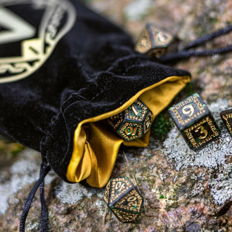 Runic Black & golden Velour Dice Bag (Preorder)