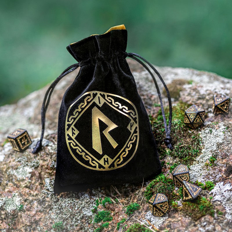 Runic Black & golden Velour Dice Bag (Preorder)