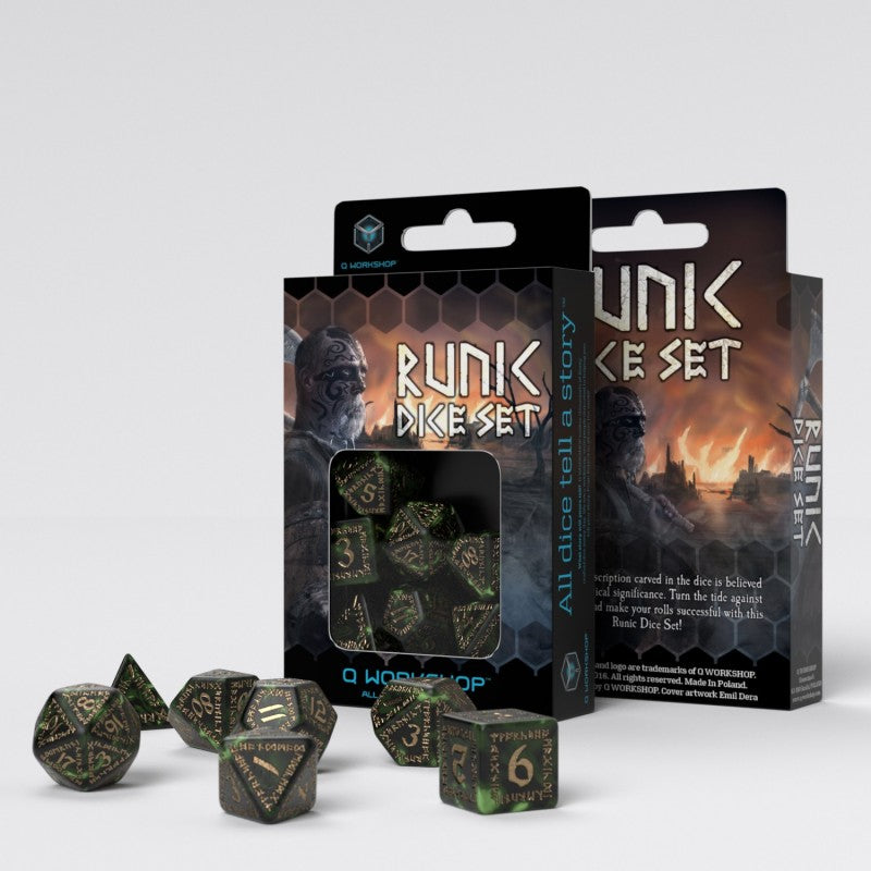 Runic Bottle-green & gold Dice Set (Preorder)