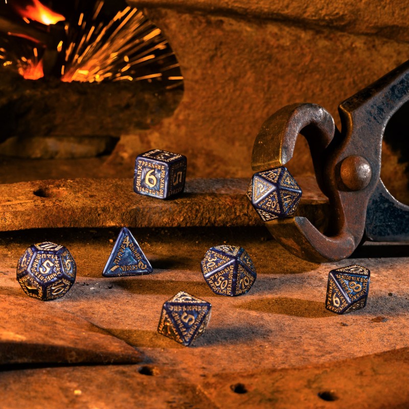 Runic Mixed-blue & gold Dice Set (Preorder)