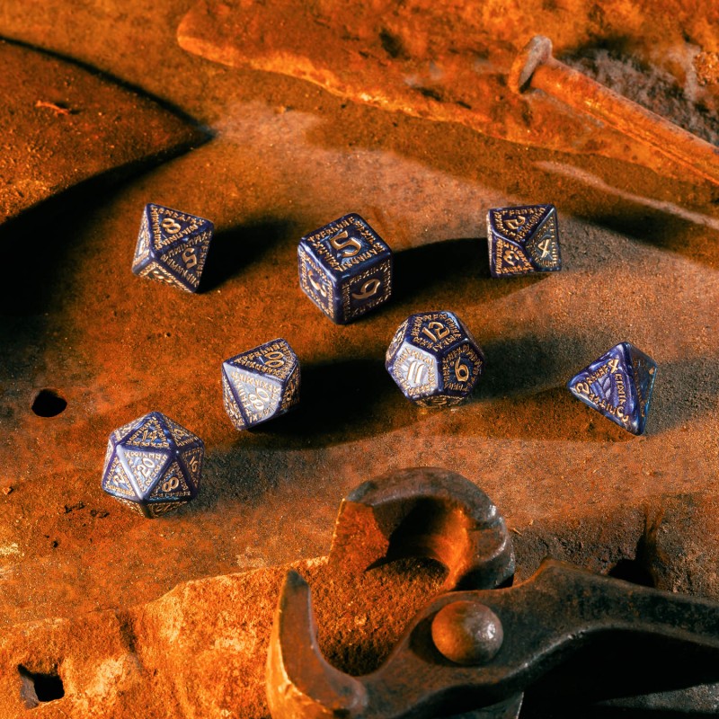 Runic Mixed-blue & gold Dice Set (Preorder)