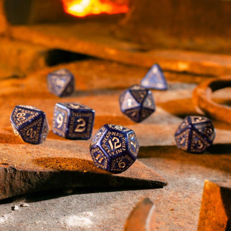 Runic Mixed-blue & gold Dice Set (Preorder)