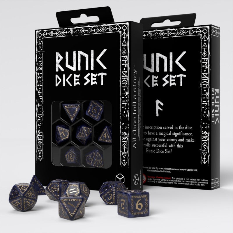 Runic Mixed-blue & gold Dice Set (Preorder)