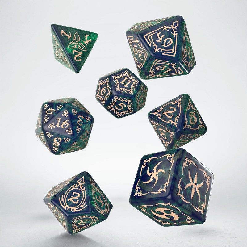 Tribal Dice Set: Blue-green & Beige (Preorder)