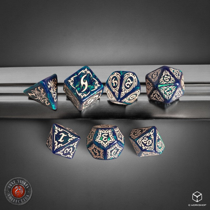 Tribal Dice Set: Blue-green & Beige (Preorder)