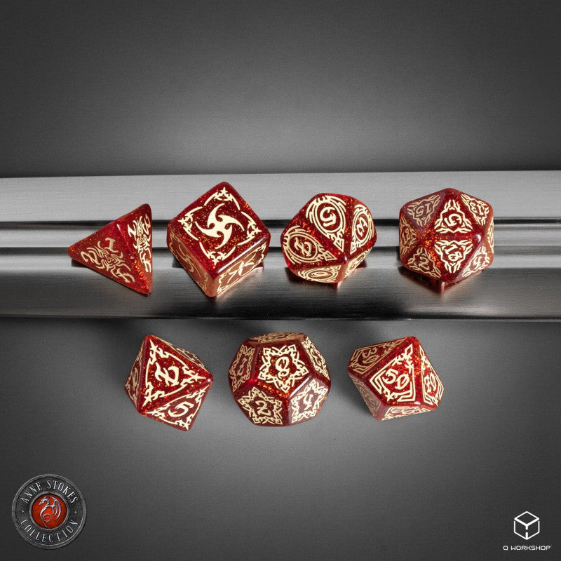 Tribal Dice Set: Shimmering red & Beige (Preorder)